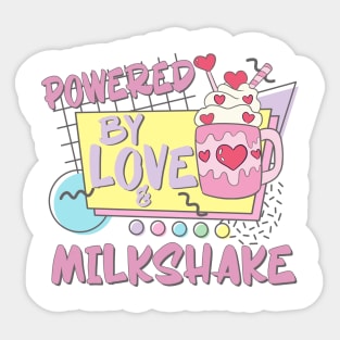 Couples Valentines Day Powered By Love Milkshake Retro 80s 90s Sticker